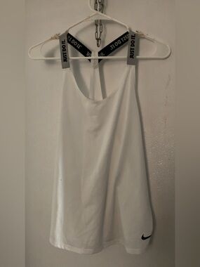 Nike White Racerback Tank Top with Black Logo and Branded Straps